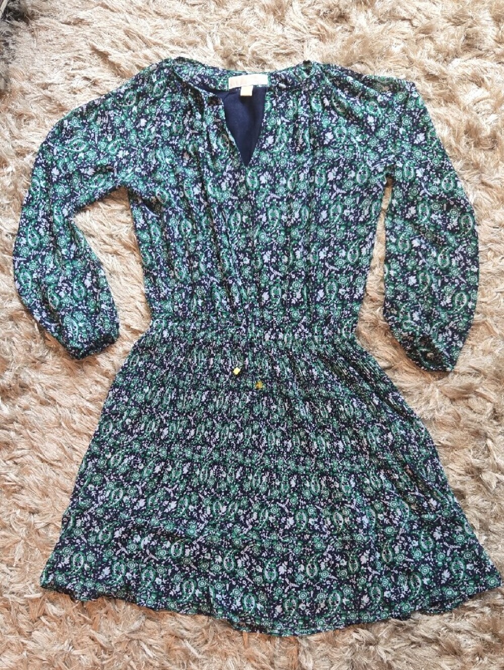Michael Kors Paisley Floral Long-Sleeve Pleated Waist Dress - Picture 3 of 15